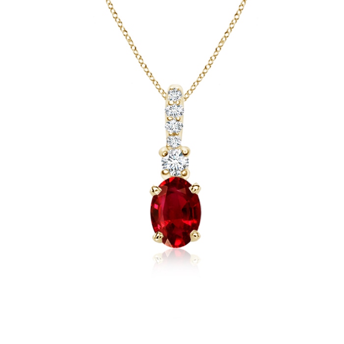 6x4mm AAAA Oval Ruby Pendant with Diamond Bale in Yellow Gold
