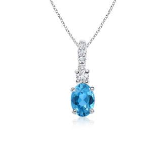 6x4mm AAA Oval Swiss Blue Topaz Pendant with Diamond Bale in White Gold