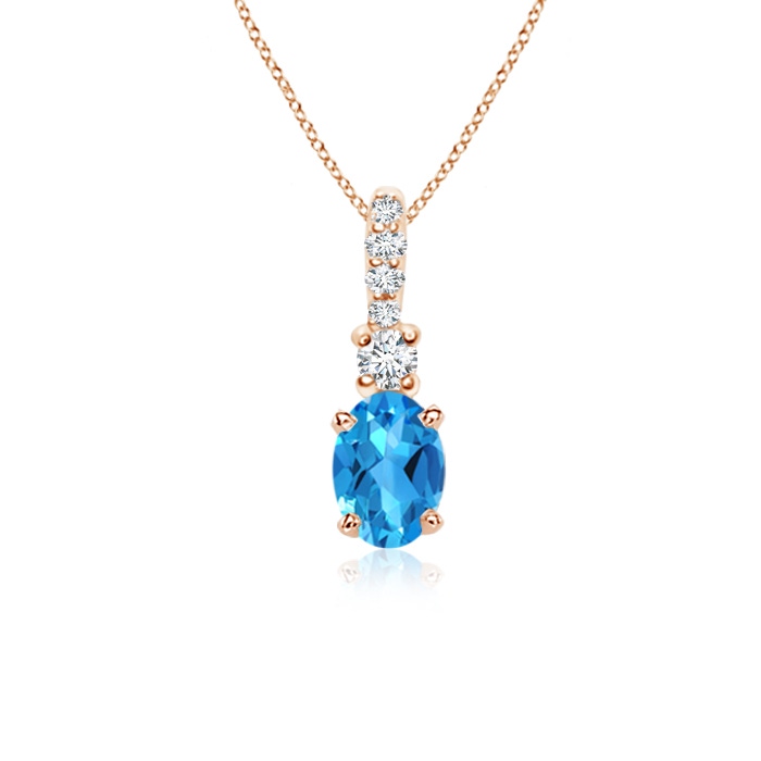 6x4mm AAAA Oval Swiss Blue Topaz Pendant with Diamond Bale in Rose Gold