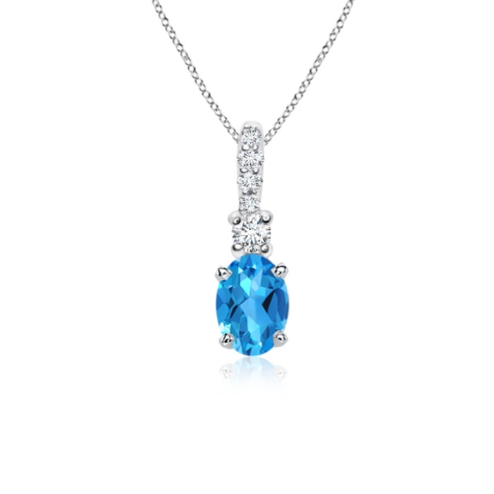 6x4mm AAAA Oval Swiss Blue Topaz Pendant with Diamond Bale in S999 Silver