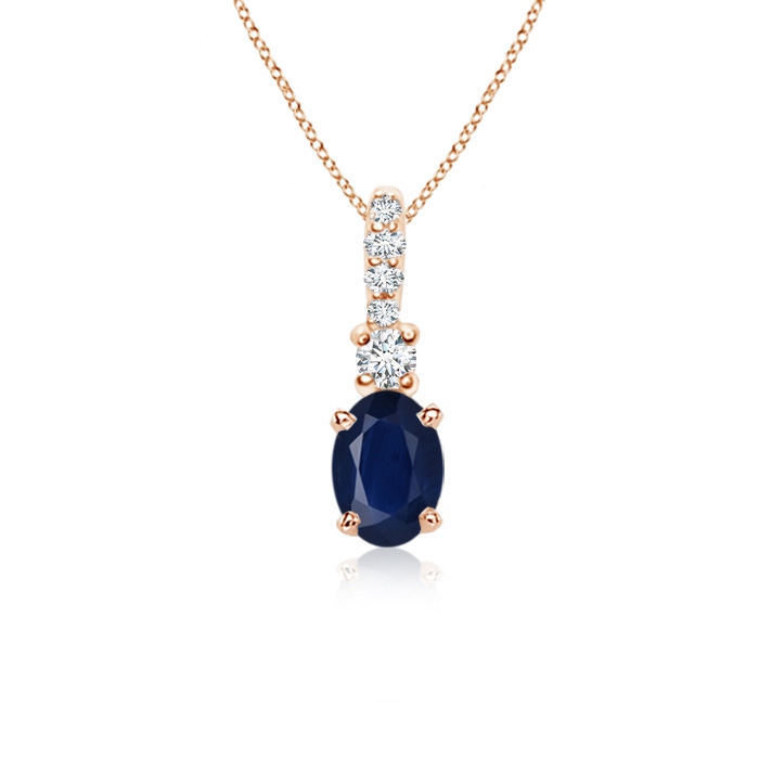 6x4mm A Oval Blue Sapphire Pendant with Diamond Bale in Rose Gold 