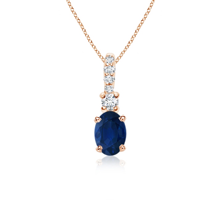 6x4mm AA Oval Blue Sapphire Pendant with Diamond Bale in Rose Gold 