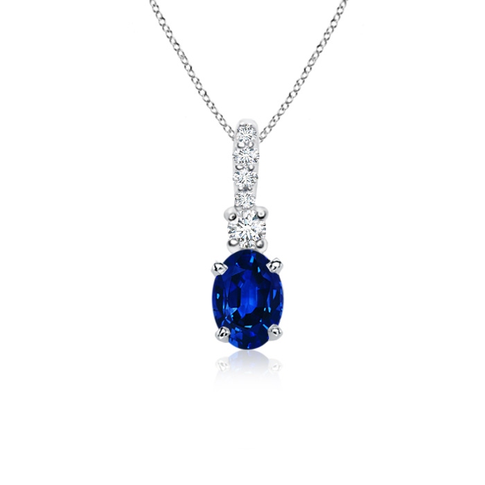 6x4mm AAAA Oval Blue Sapphire Pendant with Diamond Bale in P950 Platinum
