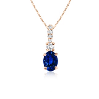 6x4mm Lab-Grown Oval Blue Sapphire Pendant with Diamond Bale in Rose Gold