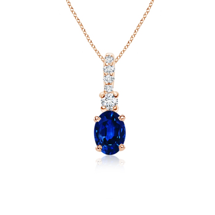 6x4mm AAAA Oval Blue Sapphire Pendant with Diamond Bale in Rose Gold 