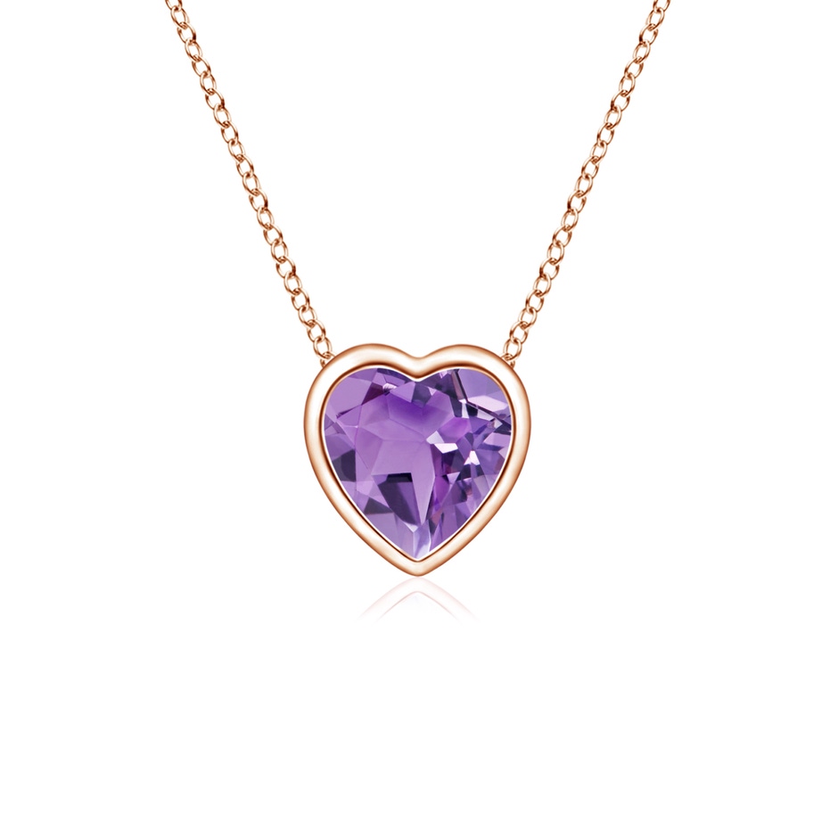 4mm A Bezel-Set Solitaire Heart Amethyst Pendant in Rose Gold 