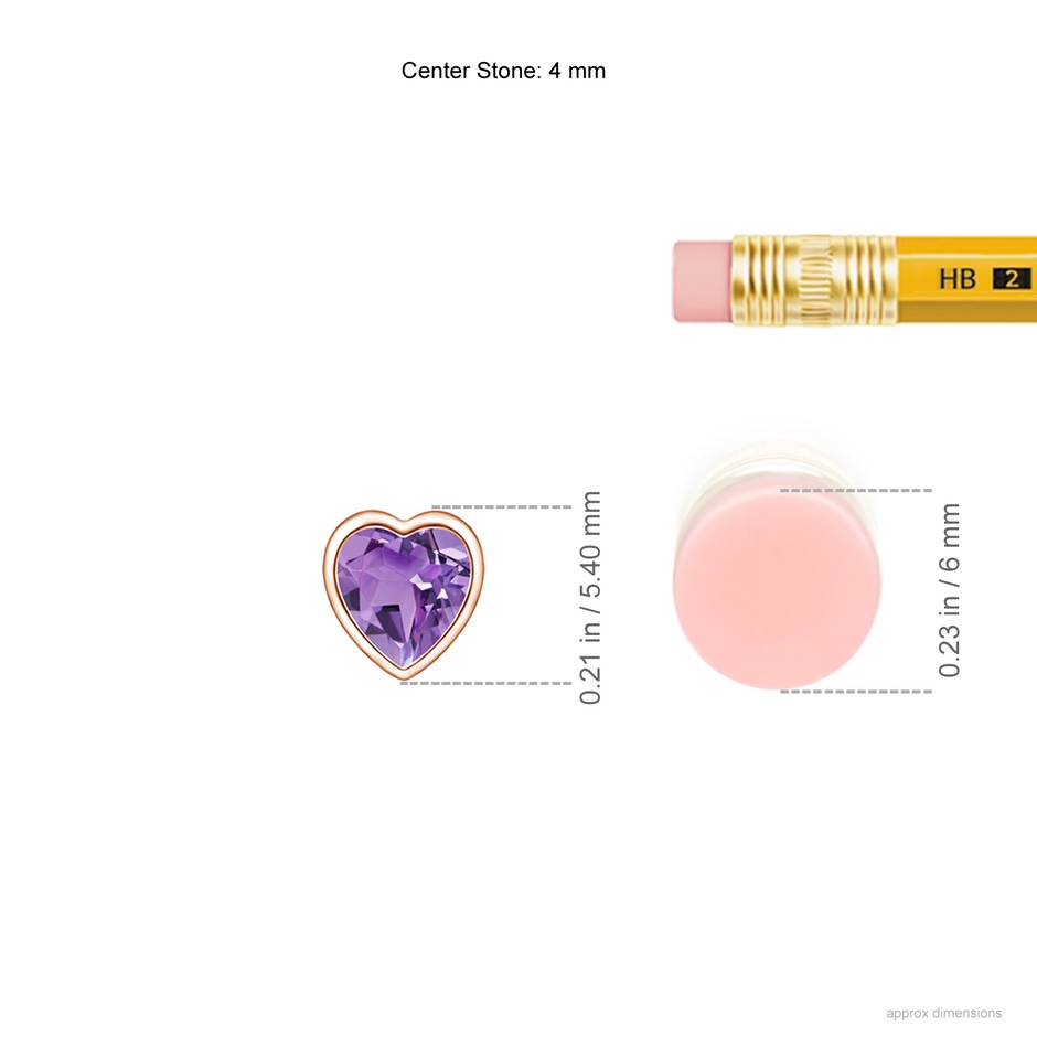 4mm A Bezel-Set Solitaire Heart Amethyst Pendant in Rose Gold ruler