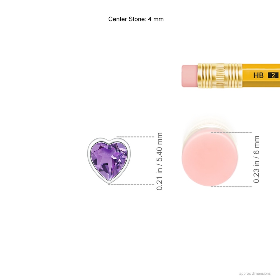4mm A Bezel-Set Solitaire Heart Amethyst Pendant in White Gold ruler