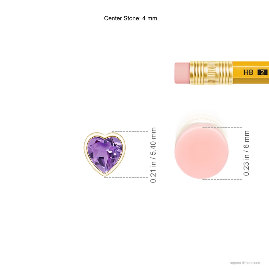 4mm A Bezel-Set Solitaire Heart Amethyst Pendant in Yellow Gold ruler
