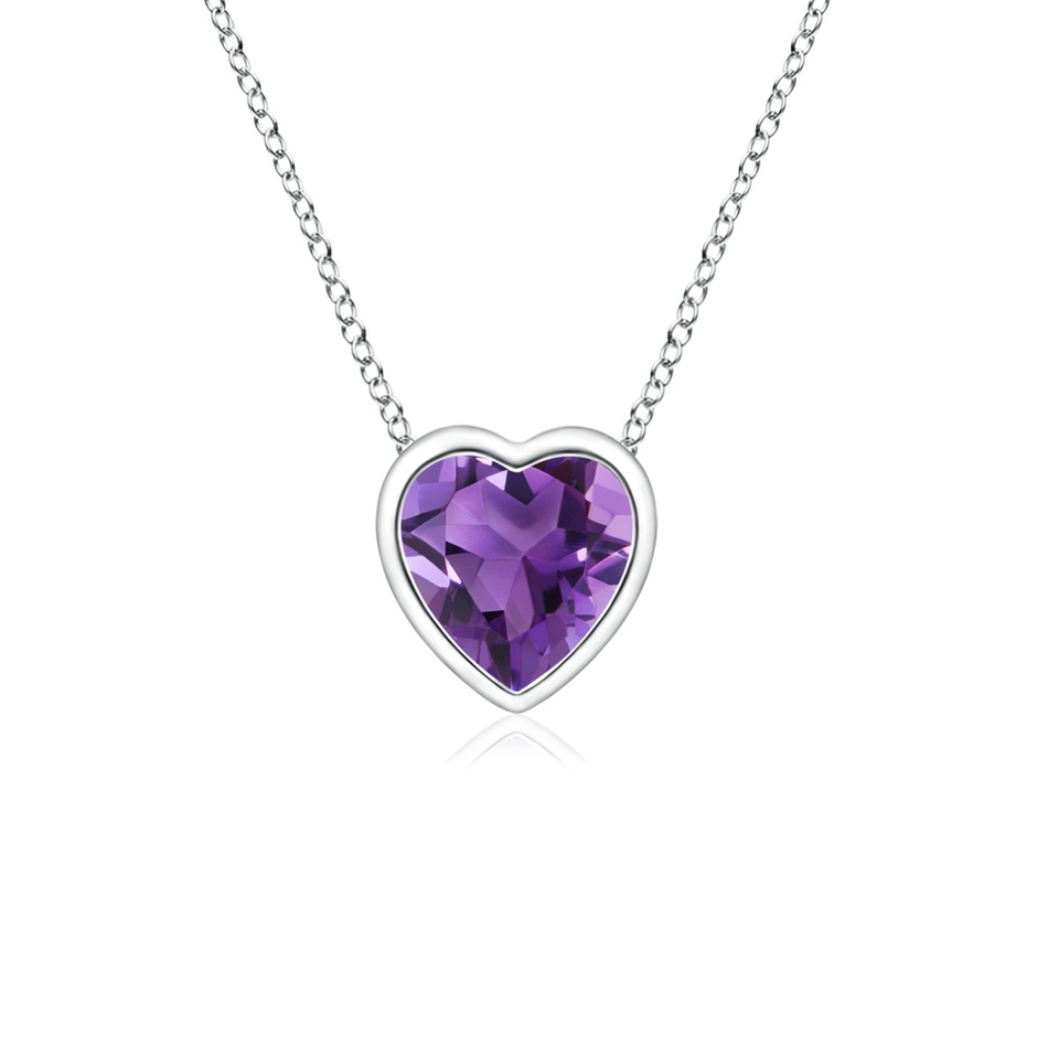 4mm AAA Bezel-Set Solitaire Heart Amethyst Pendant in 9K White Gold 