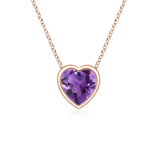 4mm AAA Bezel-Set Solitaire Heart Amethyst Pendant in Rose Gold