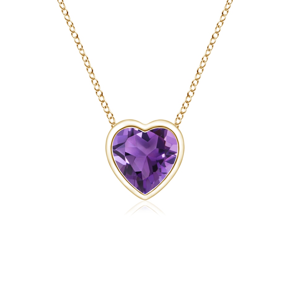 4mm AAA Bezel-Set Solitaire Heart Amethyst Pendant in Yellow Gold 
