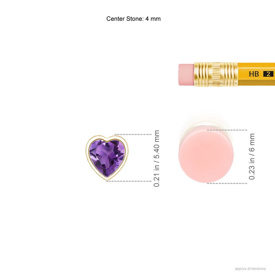 4mm AAA Bezel-Set Solitaire Heart Amethyst Pendant in Yellow Gold ruler