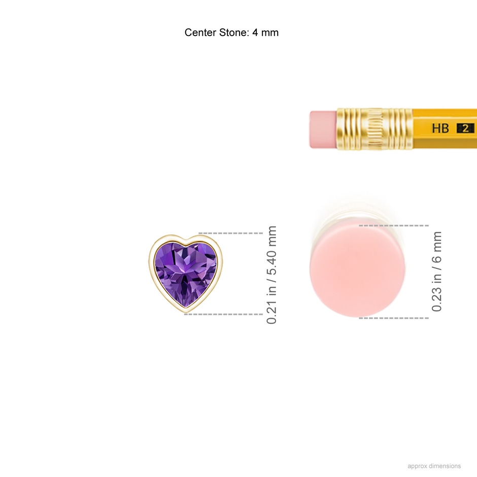4mm AAAA Bezel-Set Solitaire Heart Amethyst Pendant in Yellow Gold ruler