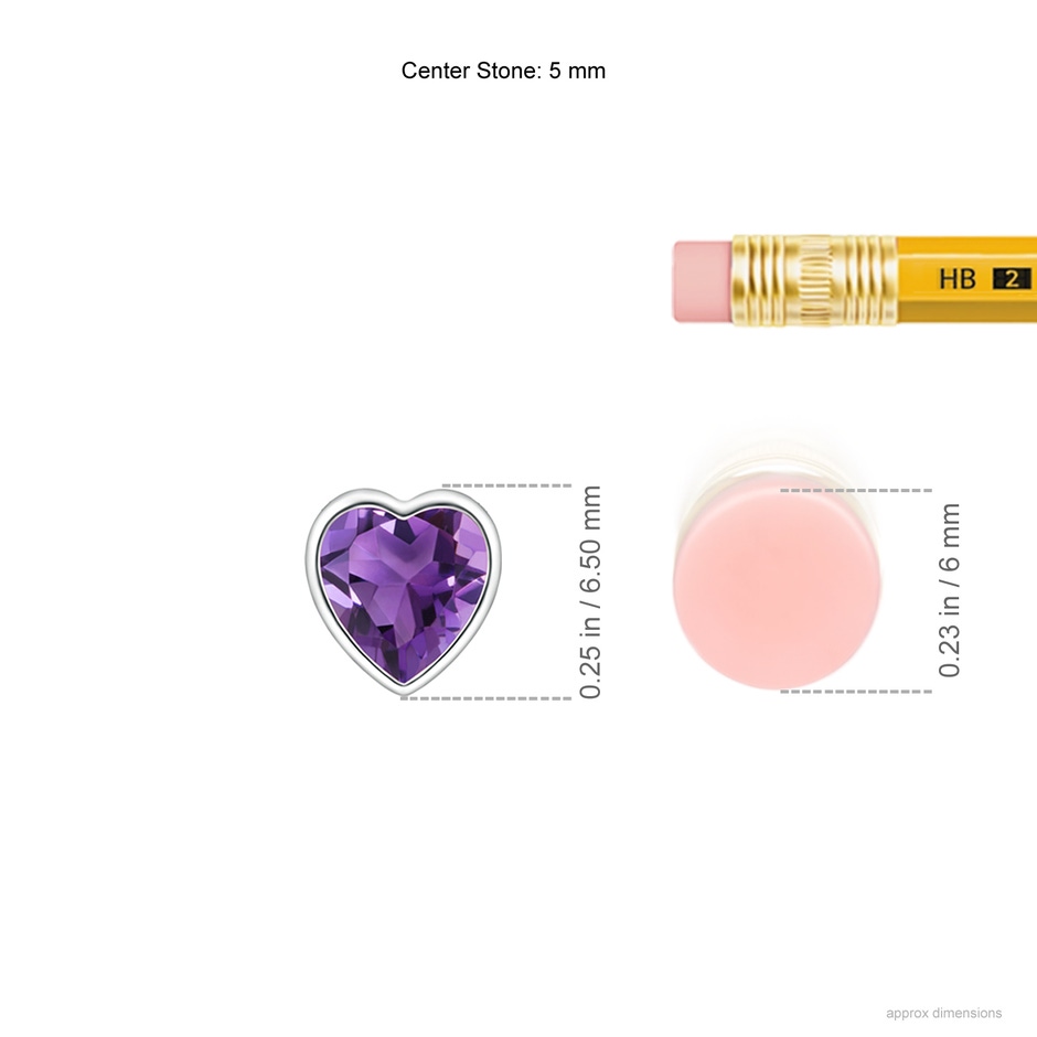 5mm AAA Bezel-Set Solitaire Heart Amethyst Pendant in P950 Platinum ruler