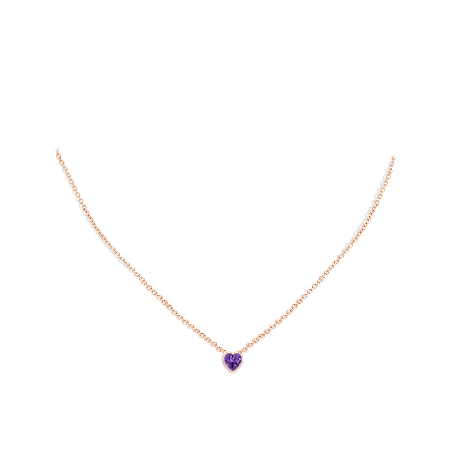5mm AAAA Bezel-Set Solitaire Heart Amethyst Pendant in Rose Gold pen