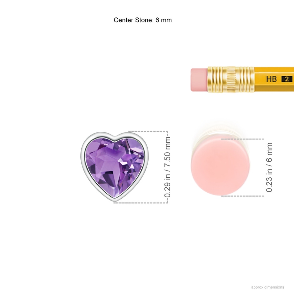 6mm A Bezel-Set Solitaire Heart Amethyst Pendant in White Gold ruler