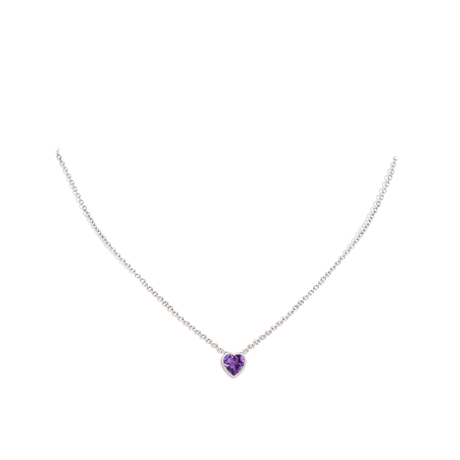 6mm AAA Bezel-Set Solitaire Heart Amethyst Pendant in White Gold pen