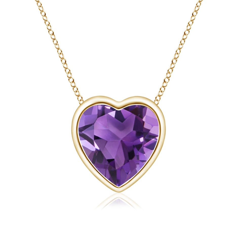 6mm AAA Bezel-Set Solitaire Heart Amethyst Pendant in Yellow Gold 