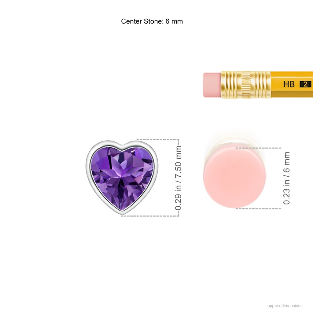6mm AAAA Bezel-Set Solitaire Heart Amethyst Pendant in P950 Platinum ruler