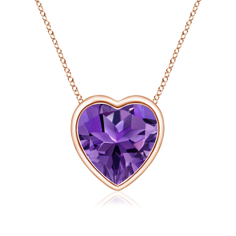 6mm AAAA Bezel-Set Solitaire Heart Amethyst Pendant in Rose Gold 