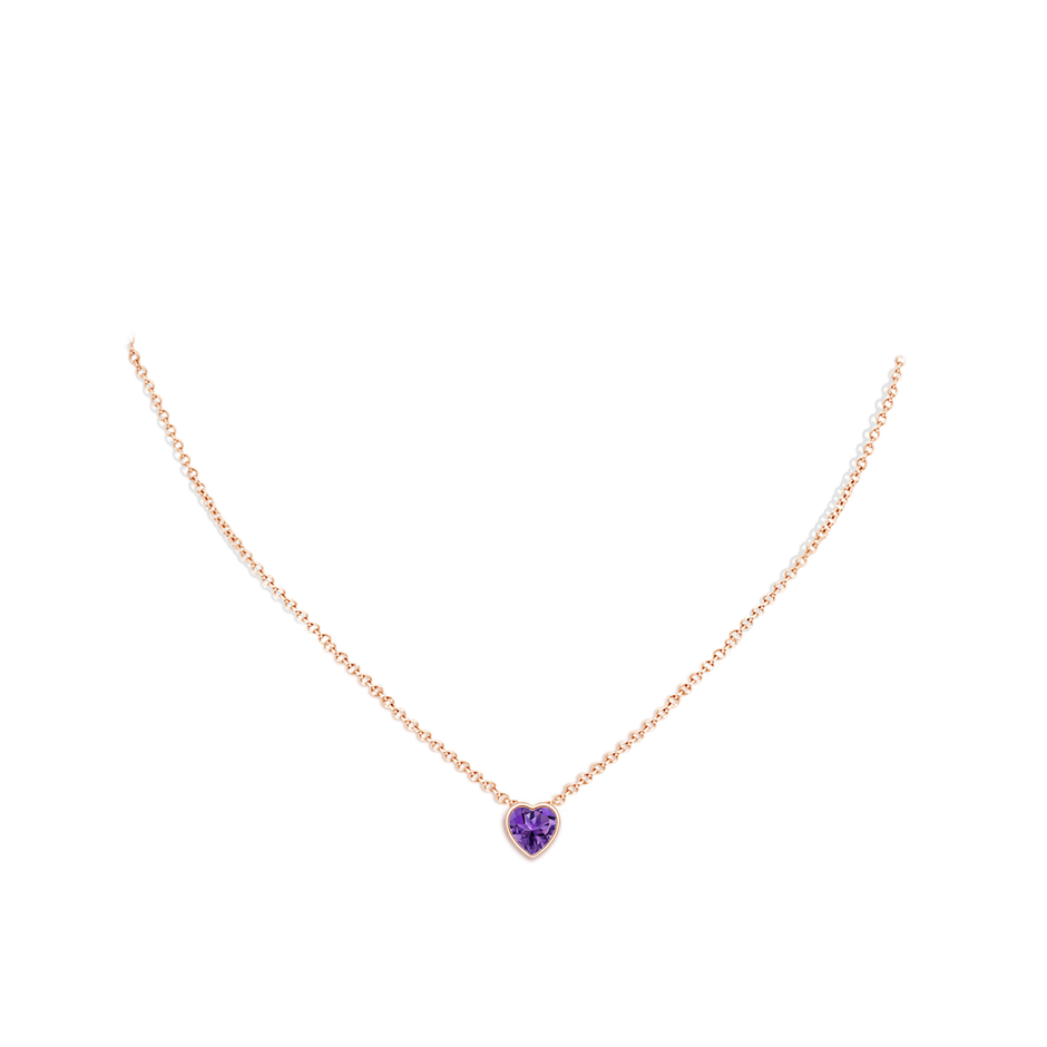 6mm AAAA Bezel-Set Solitaire Heart Amethyst Pendant in Rose Gold pen