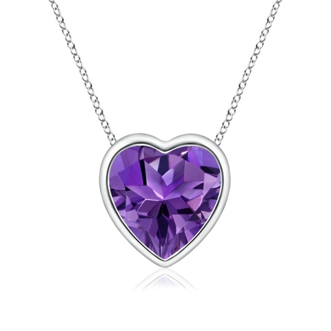 6mm AAAA Bezel-Set Solitaire Heart Amethyst Pendant in White Gold
