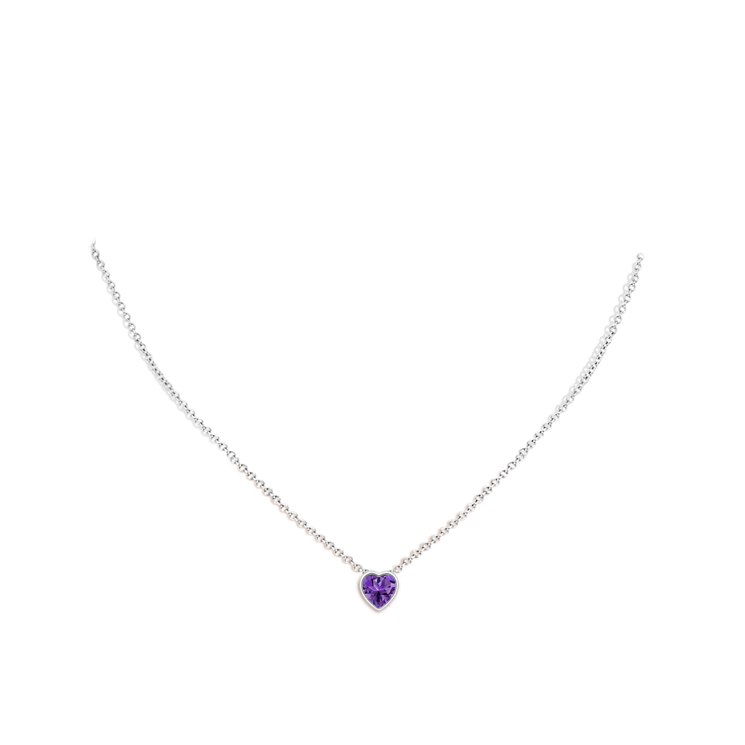 6mm AAAA Bezel-Set Solitaire Heart Amethyst Pendant in White Gold - body_neck