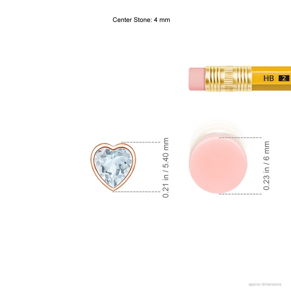 4mm A Bezel-Set Solitaire Heart Aquamarine Pendant in Rose Gold ruler
