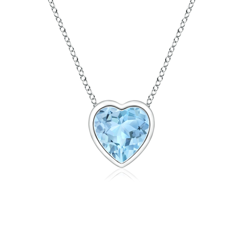 4mm AAA Bezel-Set Solitaire Heart Aquamarine Pendant in 9K White Gold 