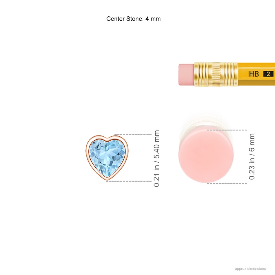 4mm AAA Bezel-Set Solitaire Heart Aquamarine Pendant in Rose Gold ruler