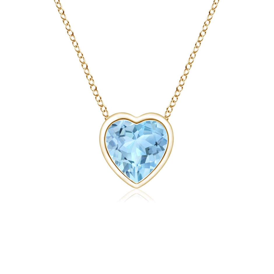 4mm AAA Bezel-Set Solitaire Heart Aquamarine Pendant in Yellow Gold 