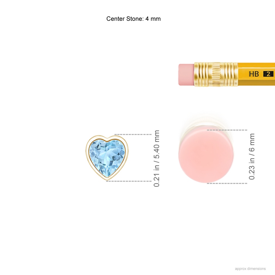 4mm AAA Bezel-Set Solitaire Heart Aquamarine Pendant in Yellow Gold ruler