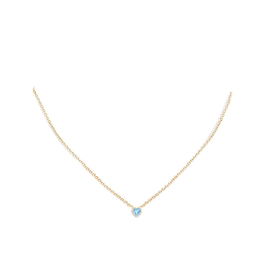 4mm AAA Bezel-Set Solitaire Heart Aquamarine Pendant in Yellow Gold body-neck