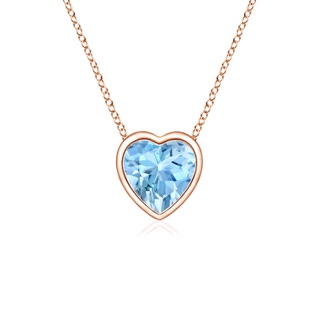 4mm AAAA Bezel-Set Solitaire Heart Aquamarine Pendant in 9K Rose Gold