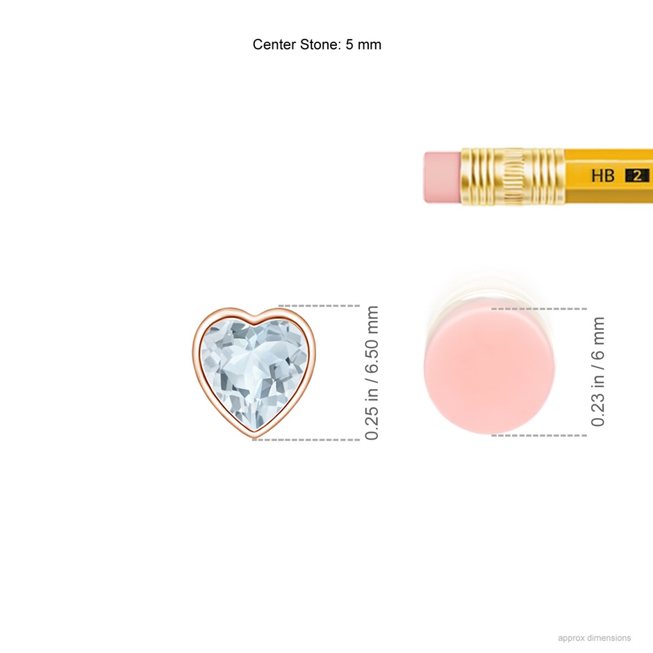 5mm A Bezel-Set Solitaire Heart Aquamarine Pendant in Rose Gold ruler