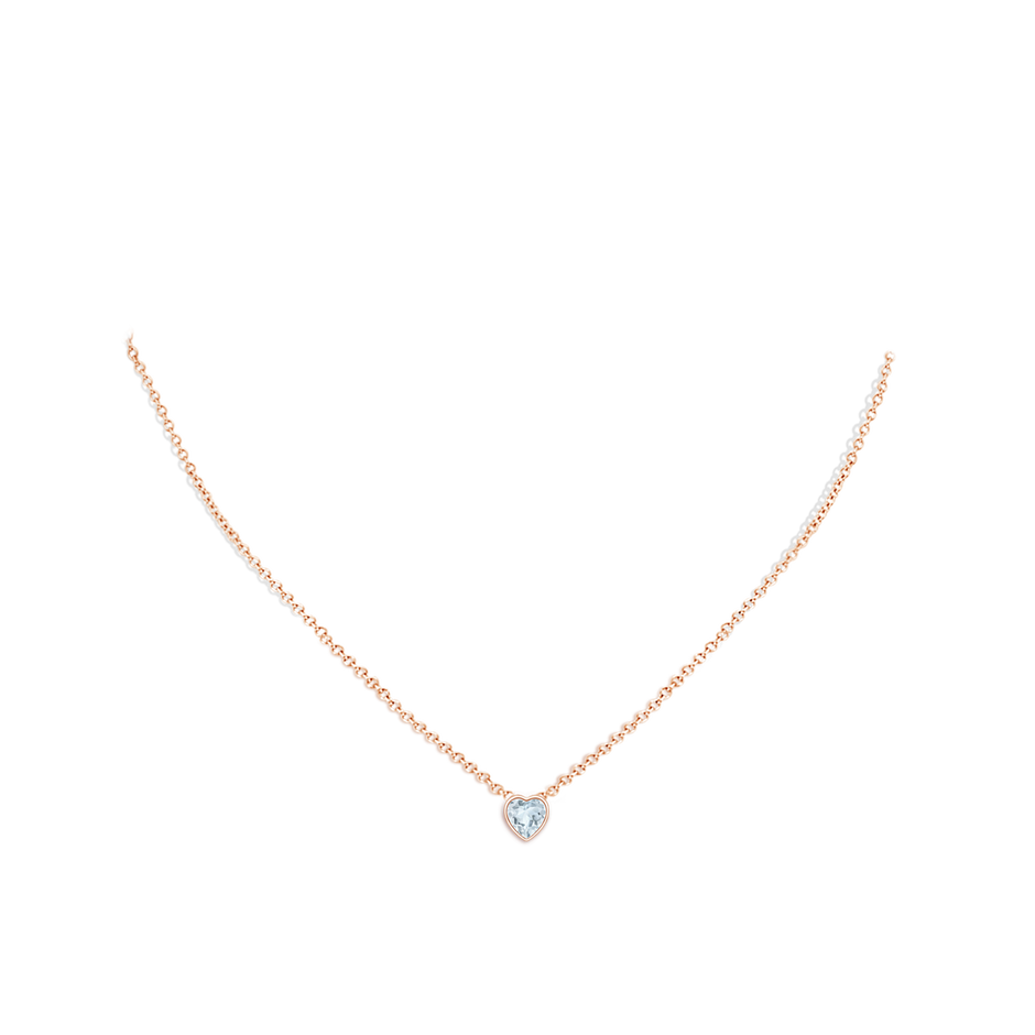 5mm A Bezel-Set Solitaire Heart Aquamarine Pendant in Rose Gold body-neck
