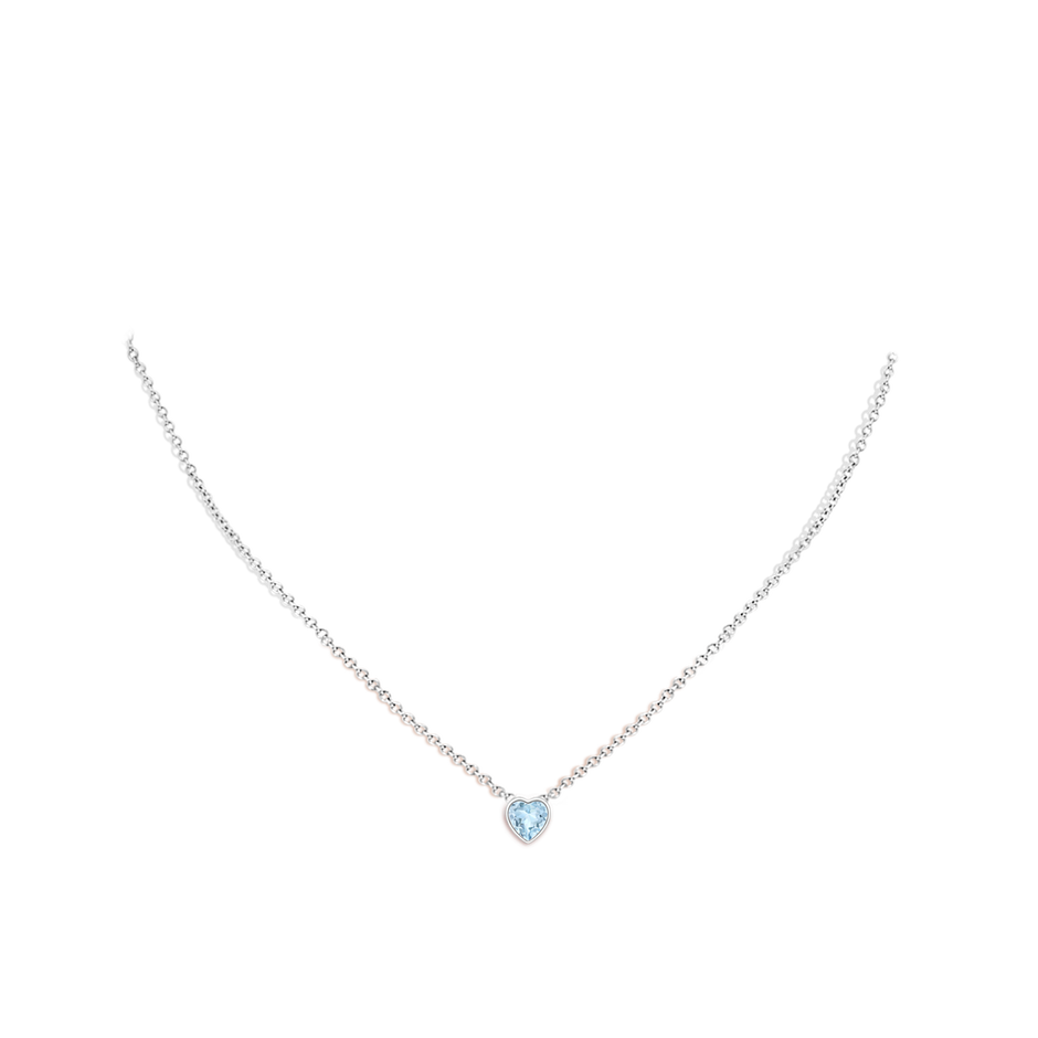 5mm AA Bezel-Set Solitaire Heart Aquamarine Pendant in White Gold body-neck