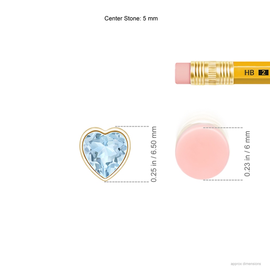 5mm AA Bezel-Set Solitaire Heart Aquamarine Pendant in Yellow Gold ruler