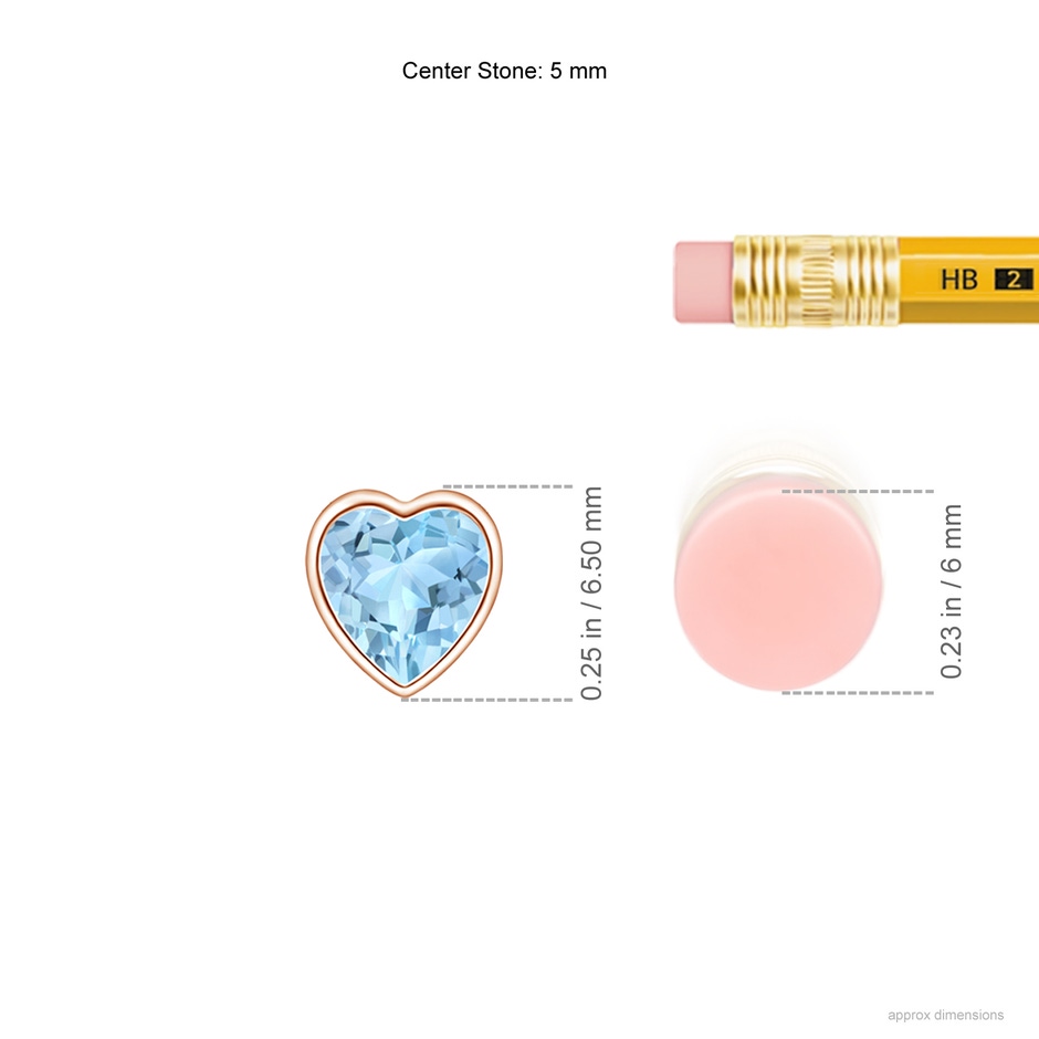 5mm AAA Bezel-Set Solitaire Heart Aquamarine Pendant in Rose Gold ruler