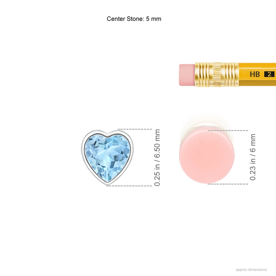 5mm AAA Bezel-Set Solitaire Heart Aquamarine Pendant in White Gold ruler