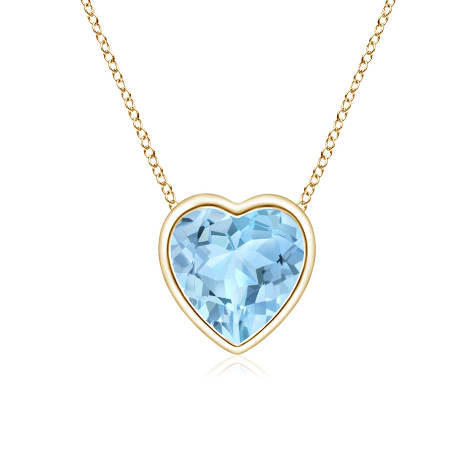 5mm AAA Bezel-Set Solitaire Heart Aquamarine Pendant in Yellow Gold 
