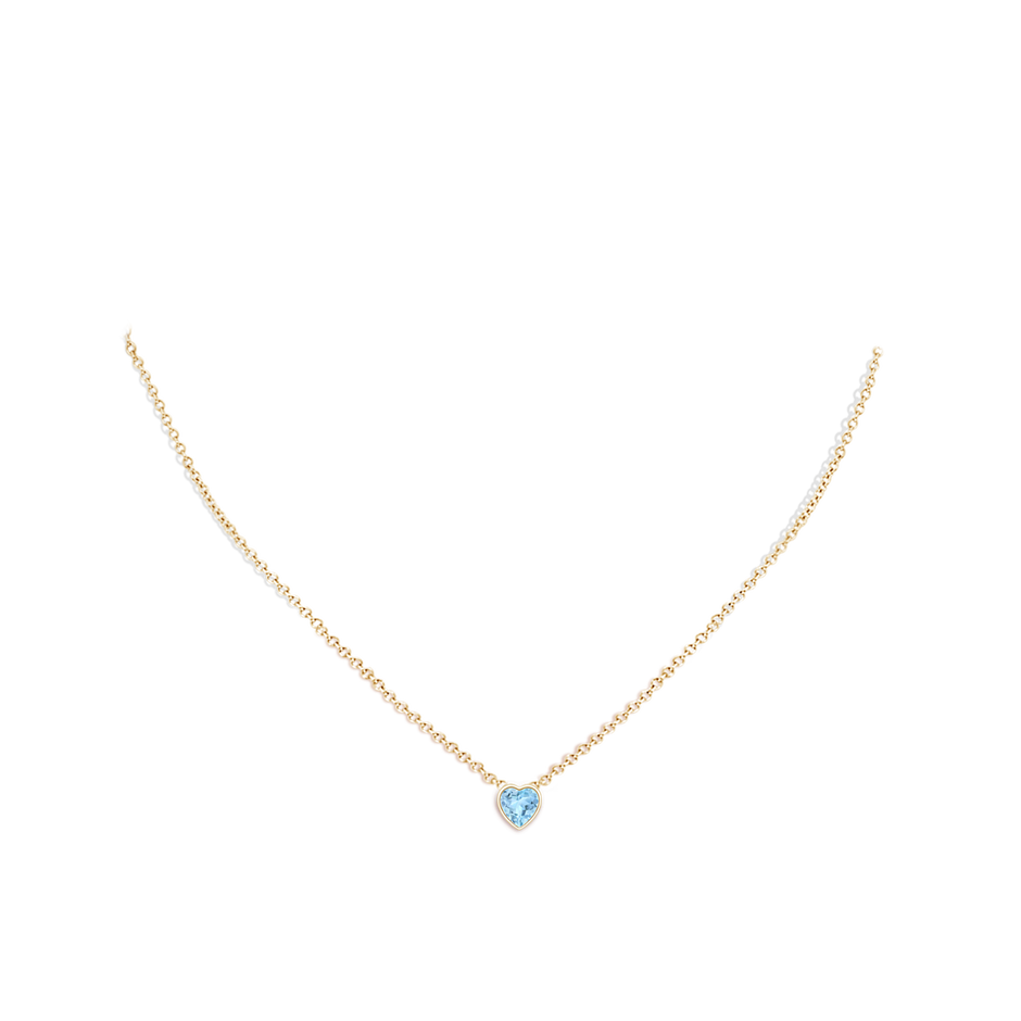 5mm AAA Bezel-Set Solitaire Heart Aquamarine Pendant in Yellow Gold body-neck
