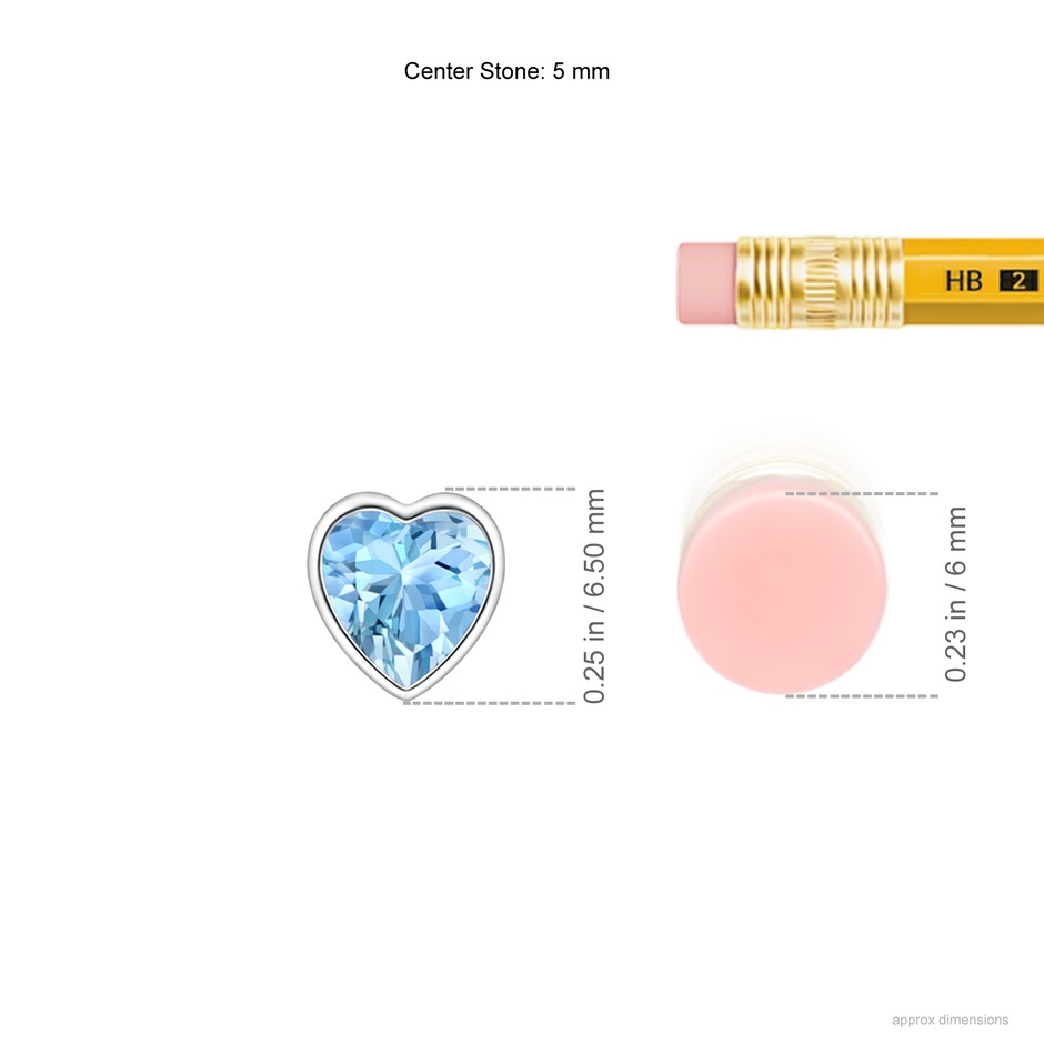 5mm AAAA Bezel-Set Solitaire Heart Aquamarine Pendant in White Gold ruler