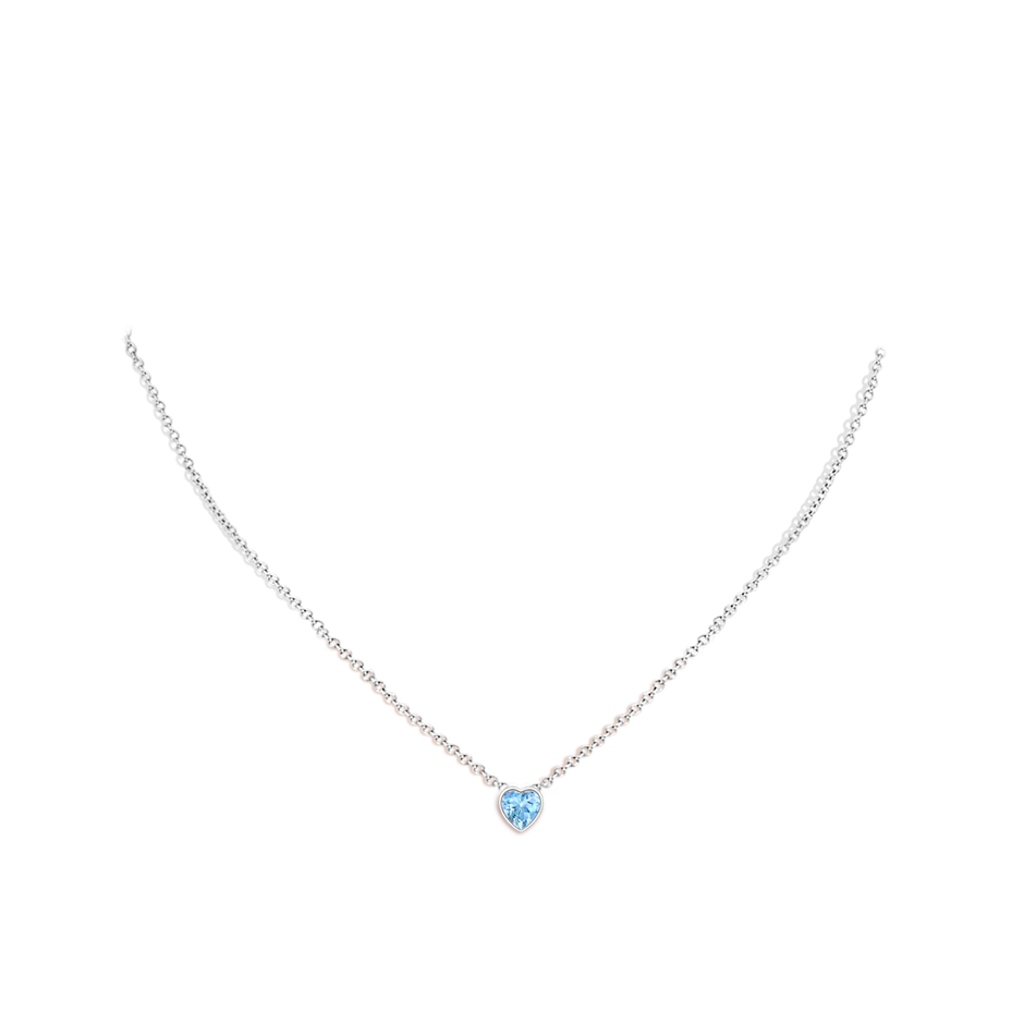 5mm AAAA Bezel-Set Solitaire Heart Aquamarine Pendant in White Gold body-neck