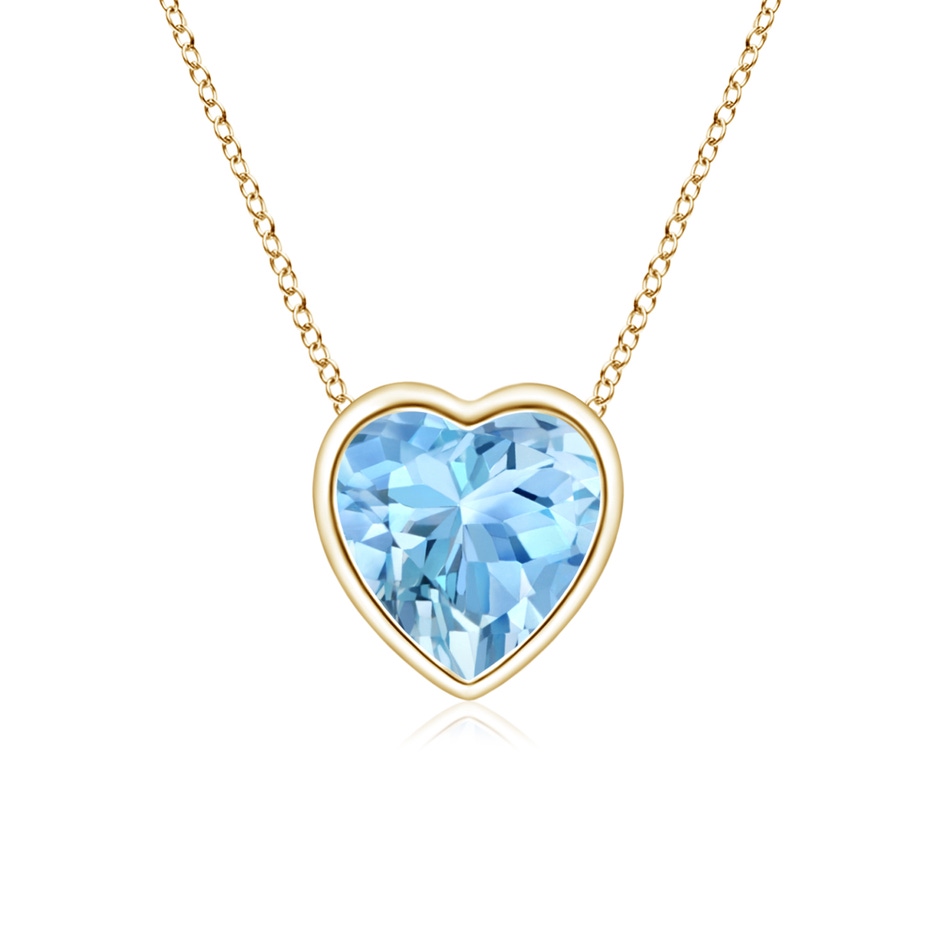5mm AAAA Bezel-Set Solitaire Heart Aquamarine Pendant in Yellow Gold 