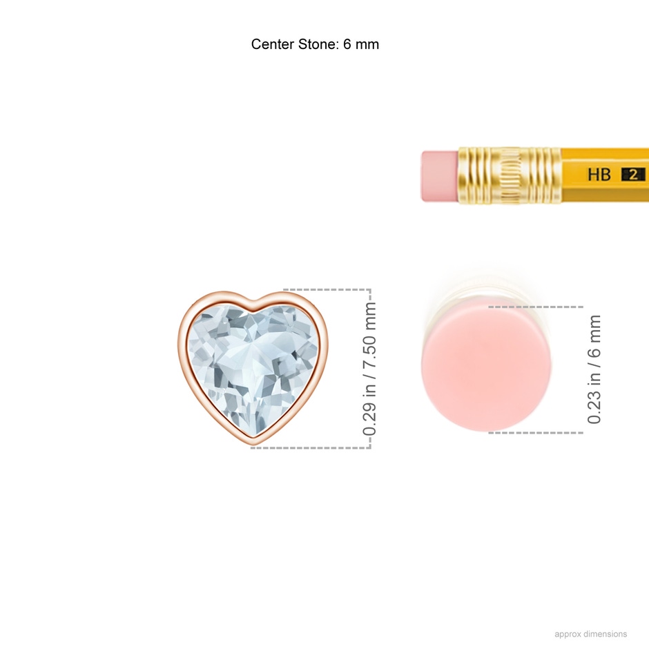 6mm A Bezel-Set Solitaire Heart Aquamarine Pendant in Rose Gold ruler