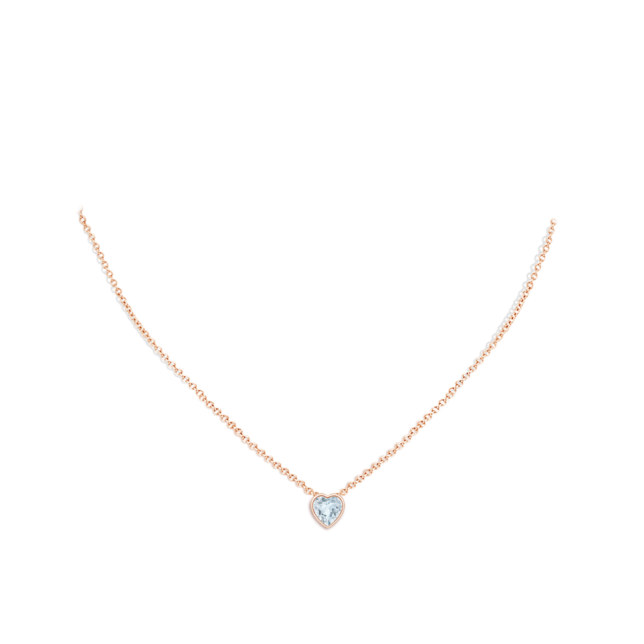 6mm A Bezel-Set Solitaire Heart Aquamarine Pendant in Rose Gold body-neck