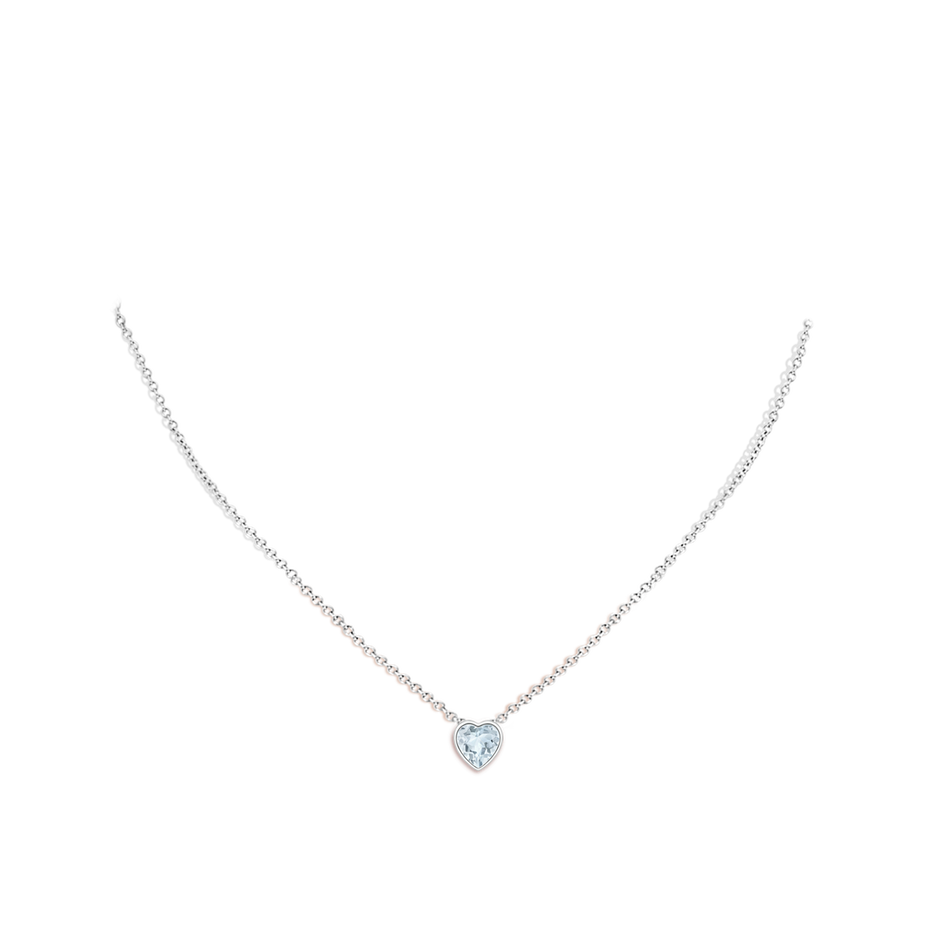 6mm A Bezel-Set Solitaire Heart Aquamarine Pendant in White Gold body-neck