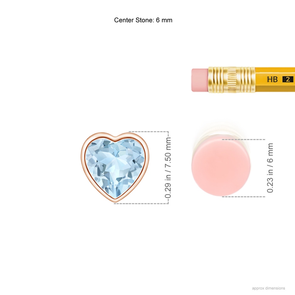 6mm AA Bezel-Set Solitaire Heart Aquamarine Pendant in Rose Gold ruler